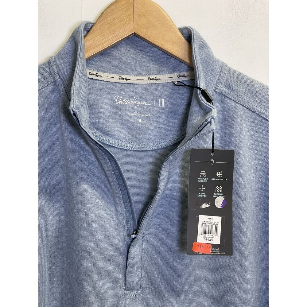 NWT $80 Men's S Walter Hagen Perfect 11 Midweight 1/4 Zip Pullover Shirt Blue‎